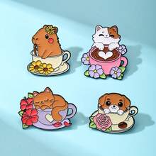 4件套可爱宠物珐琅胸针，情人节时尚装饰胸针，衣领别针，包包徽章，珠宝礼品 - 彩色 - 查看 7