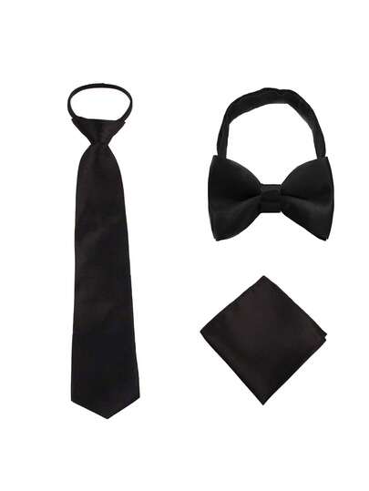 Bow Tie Pocket Square And Necktie 3pcs Set - Suitable For Kids - Perfect For Formal Events, Wedding, Party, Christmas And Easter Outfits