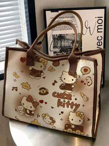SANRIO 高品質卡通小貓單肩包，大容量學生帆布托特包，通勤手提包，女性必備戶外收納包 - 彩色 - 查看 10