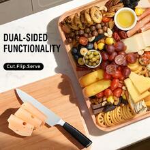 FOWA 1-Piece Bamboo Tray With Clear Lid - Bamboo  Cheese Plate - Divided Tray With Handles And Locking Lid - 5 Dividers - Snack Tray - Portable Dinner Plate - Suitable For Parties, Picnics, Camping, Gift Preparation - 無色 - 查看 5