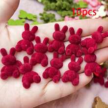 10pcs Mini Flocking Rabbits - Handmade Plush Flock Animal Beads With Fluffy Flock Coat, DIY Craft Pendants For Hair Accessories, Easter & Ramadan Gifts Suitable For DIY Crafts, Hairpins, Keychains, Scrapbooking - Multicolor - View 2