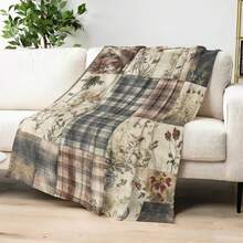 Botanical Plaid Rustic Patchwork Blanket Cartoon Comfortable Soft Multi Functional Throw For Sofa Bed Home Decor Cozy Gift - 彩色 - 查看 5