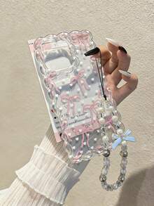 编织波浪边极简优雅TPU心形蝴蝶结彩绘防摔手机壳，配串珠手链配件，兼容 17 Pro/17 Air/17/17 Pro Max、16/11/16 Pro/16 Plus/16 Pro Max/16 E/15 Pro Max/13/14/12/XS/XR/7G/8 Plus/XR/7/8，彩绘TPU软壳，适用于 15 Pro Max、13、14、12、14、X，编织波浪边12/14彩绘TPU防摔软壳 - 彩色 - 查看 4