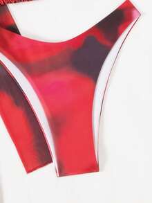 2026 New European & American Style Red Ombre Sexy Elegant Bohemian Casual Lace-Up Backless Halter Neck Vacation Beach Bikini Set With Long Sleeve Top And Half Skirt