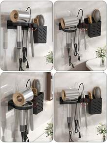 No-Drill Wall-Mounted Hair Dryer Space-Saving Bathroom Storage(Rack No Drilling)-Suitable For Home And Salon Use Modern Plastic Hair Dryer Storage Rack With Cord Hook,For Bathroom Storage,Space-Saving Hair Dryer Stand,Practical Hook - Multicolor - View 11