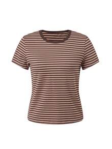 Women's Summer Short Sleeve Tops Fashion Striped Print Crew Neck T Shirt Streetwear - Light Brown - View 5