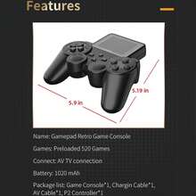 1pc 520-In-1 Retro Handheld Game Console - Controller Game Player, Built-In Classic Arcade Games - Gamepad Game Machine, With AV TV Output Interface - Multicolor - View 11
