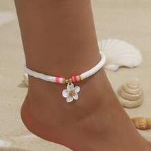 1pc Summer Bohemian Style Camellia Flower Woven Anklet, Suitable For Women's Daily, Vacation And Travel Outfits