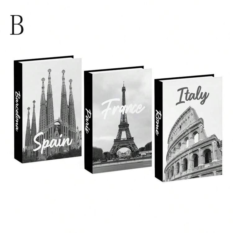 3pcs Faux Book Decor, Luxury Decorative Books, Living Room Decor, Home Decor, Coffee Table Books, Modern Stylish Decorative Books, Stackable Display Books, Hotel Decor, Gifts - Black and White - View 3