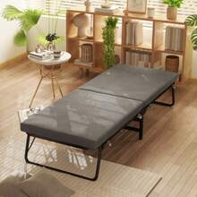 Folding Bed 70 X 190 Cm, Guest Bed With 7 Cm Foam Mattress, Adjustable Headboard, Travel Bed On Wheels, Linen Look, Metal Frame For Office Or Guest Room, Dark Grey - Dark Grey - View 2