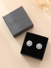 1对简约立方氧化锆圆形耳环礼盒套装，全钻设计，男女皆宜，情侣款，节日生日礼物，日常佩戴 - 圓 - 查看 8