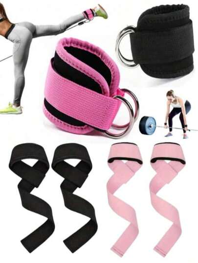 סט אביזרי כושר של 4/2 יחידות, כולל 2 רצועות קרסול למתלה סקוואט וזוג רצועות סיוע לדדליפט, מתאים לאימוני כוח בחדר כושר, איכות גבוהה, חיוני לחובבי כושר, מתאים לגברים ולנשים