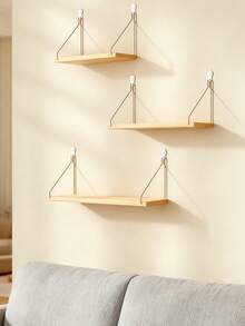 1 pieza Estante flotante montado en la pared, sin necesidad de perforar, estante de almacenamiento de tablero de madera para dormitorio, sala de estar, cocina, repisa decorativa de pared - Albaricoque - Ver 7