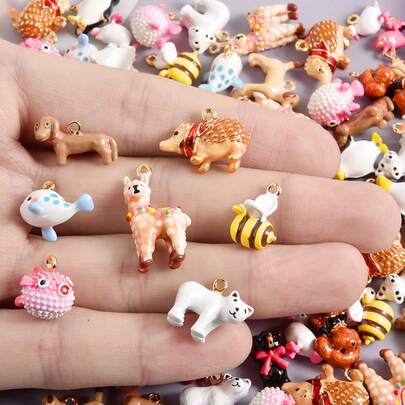 4pcs Cute Animal Series Pendant, Colorful 3D Zinc Alloy Charms Including Alpaca, Bee, Polar Bear And More, DIY Jewelry Making Accessories For Necklace, Bracelet, Earrings