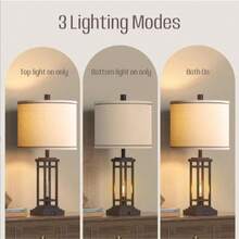27.5 Tall Farmhouse Table Lamps With USB C + USB A Charge Ports, Rustic Living Room Lamps Set Of 2, Black Industrial End Table Lamp For Bedroom Living Room Nightstand,Room Deocr,Bedroom Furniture,Home Deocr Living Room - 查看 3