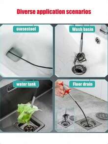 1pc 60/160/200cm Steel Wire Drain Clog Remover Grabber Hook For Toilet, Sink, Kitchen Drain Clogged Cleaning - Red - View 3