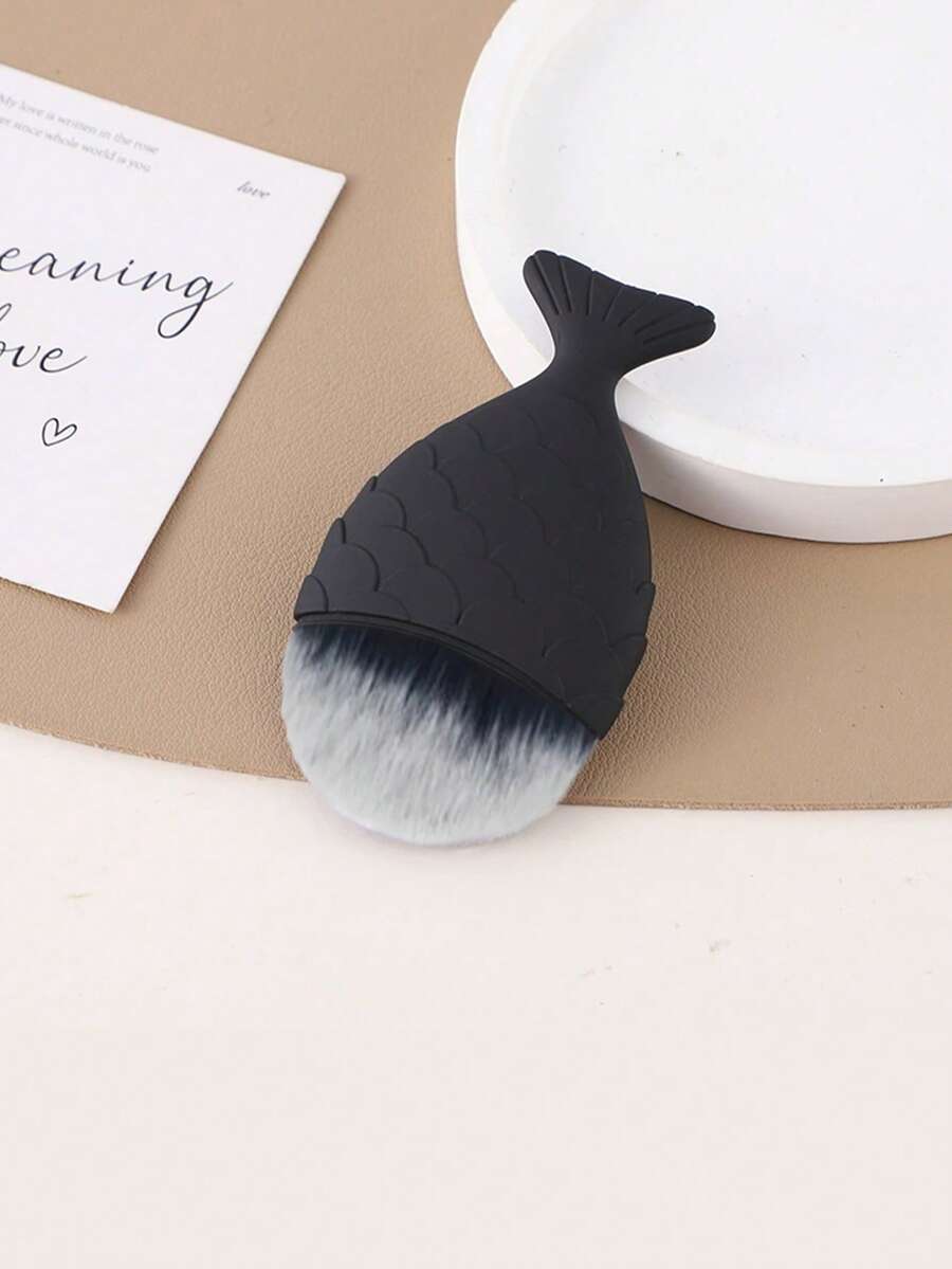 1 Peça Pincel de Maquiagem - Novo Pincel de Maquiagem Escama de Sereia, Pincel de Maquiagem Único com Formato de Cauda de Peixe Grande na Parte Inferior, Pincel Redondo de Pó Base e Blush com Formato de Peixe Pequeno - Multicolorido - Visão 1
