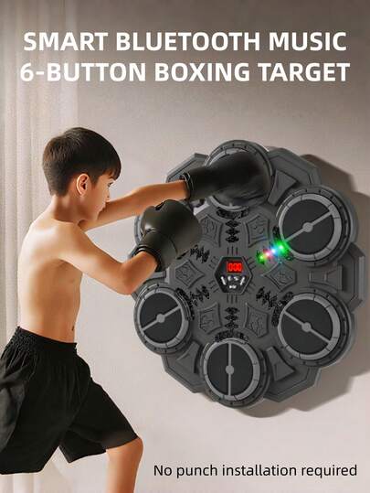 音乐拳击机儿童运动健身玩具 - 智能音乐 6 键拳击靶，壁挂式可充电蓝牙炫酷灯光动态音乐拳击，儿童感官训练反应速度节奏运动器材，速度可调，成人男女反应能力训练办公室健身趣味器材，拳击玩具，儿童拳击机，非常适合万圣节、圣诞节、复活节和生日。