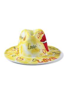 LEAJOURNO. 1pc Unisex Hand-Painted Felt-Like Fashionable Y2K Style Panama Hat, Outdoor Cap - Red - View 3