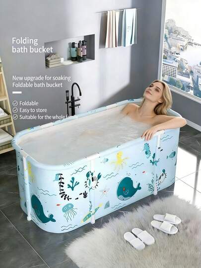 1pc Portable Folding Bathtub, Efficient Insulation, Includes Cushion + Drain Hose + Backrest, Suitable For Hot & Cold Hydrotherapy, Sauna & Ice Bath, Full Body Immersion Tub, Durable Foldable Spa Bathtub, Thick Design, Space-Saving, Easy Storage, Ideal For Home Spa & Luxury Bathroom, Perfect Choice For Home Bathing