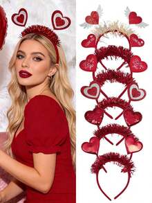 6/3pcs Women's Red Heart-Shaped Headband, Sweet & Cute Style, Female Hair Accessory, Valentine's Day Headpiece, Suitable Holiday Parties, Gatherings, Dates, Women's Accessory, Valentine's Day, Decorative Accessory, Hair Band, Hair Hoop Valentine Muse Accessories - Red - View 11