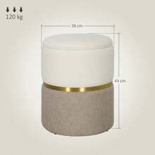 Storage Pouf With Lid, Metal Ring, Two-Tone Design, 36 X 36 X 44 Cm, Cream White - Apricot - View 3