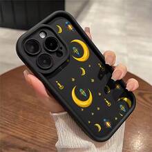 1pcs Moon Lantern Pattern Phone Case Suitable For Apple Phone17 16 15 14 13 12 11 PRO MAX X XSMAX Galaxy S22 S23 S24 S25 S26 Ultra A13 A14 A15 A16 A52 Silicone Shock Proof Vintage Minimalist Aesthetic Cute Elegant Can Be Given To Friends Can Be Given To A Lover - 黑色 - 查看 2