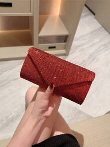 闪亮晚宴包 女士晚宴包 信封手提包 大号婚礼派对舞会包 迷你翻盖方包 金属亮片礼服包 适合青少年女性、女士、社交名媛、职业女性等的晚宴包，适用于婚礼、伴娘、派对、圣诞节、万圣节舞会、生日礼物、参加招待会、工作场所和其他场合 - 酒紅色 - 查看 7