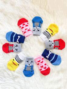 4pcs/Set Anti-Slip Warm Dog Socks, Soft & Breathable, Suitable For Small & Medium Dogs, Teddy Dogs - Multicolor - View 5