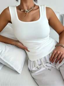 2pcs New Spring & Summer Women's Wide-Shoulder Tank Tops, Big U-Neck Sleeveless Crop Vests For Layering - Multicolor - View 3