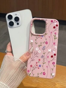 情人节粉色花藤手机壳 - 仿皮纹理粉色手机壳，柔和春日日常使用或情人节礼物，可爱手机壳，兼容和Galaxy手机，兼容 11、17 Pro Max、17 Pro、15、Galaxy