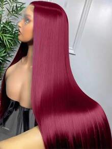 24 Inch Burgundy Hair Wigs Glueless Brazilian Virgin Hair Straight Lace Front Wigs Human Blended Hair Pre Plucked 13x4 5X5 13x6 Straight Natural Hairline No Glue 200% Density Closure Lace Front Brazilian Hair Wigs Straight Hair For Women #99J Color Natural Looking Beginner Friendly - SBUG - View 2