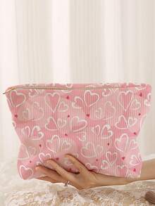 1个便携式心形图案双面印花拉链化妆包，多功能旅行洗漱用品收纳包 - 彩色 - 查看 1