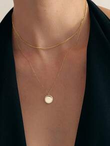 1pc Customized Gold Diamond Disc Necklace, Coin Necklace, Personalized Letter Pendant Necklace, Gift For Her - Gold - View 4