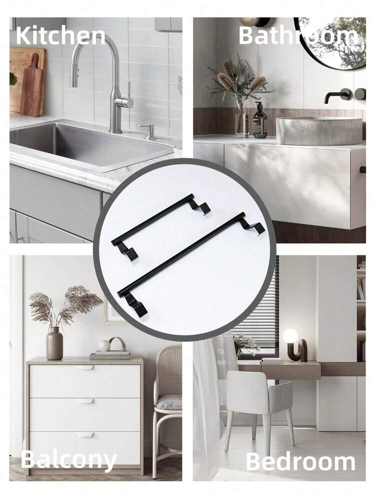 1个黑色免钻孔毛巾杆 - 柜门安装式单杆毛巾架，无需工具即可安装，节省空间，适用于浴室、厨房、卧室，防锈坚固，可挂毛巾、手巾、面巾。 - 彩色 - 查看 7