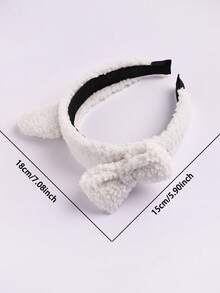 1个极简可爱泰迪熊毛绒宽发箍，带蝴蝶结耳朵，棕色和白色可选，发带，头饰，发箍 - 彩色 - 查看 3