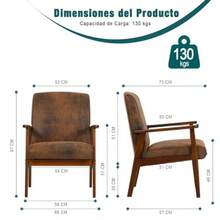 ARREDAMENTI Silla Decorativa Moderna Mediados Siglo con Marco MaderaSillas Tapizadas para Sala Estar Sillón Lectura Tela para Terraza Acristalada Dormitorio Marrón Vintage - MarrnVintage - Ver 2