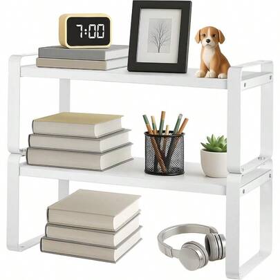 1pc Multifunctional Wooden Desk Organizer Shelf - Space-Saving, Two-Tier Storage And Display Rack For Office Supplies, Books, Decor, And More - Ideal For Bathroom, Living Room, And Kitchen, Desk Decor