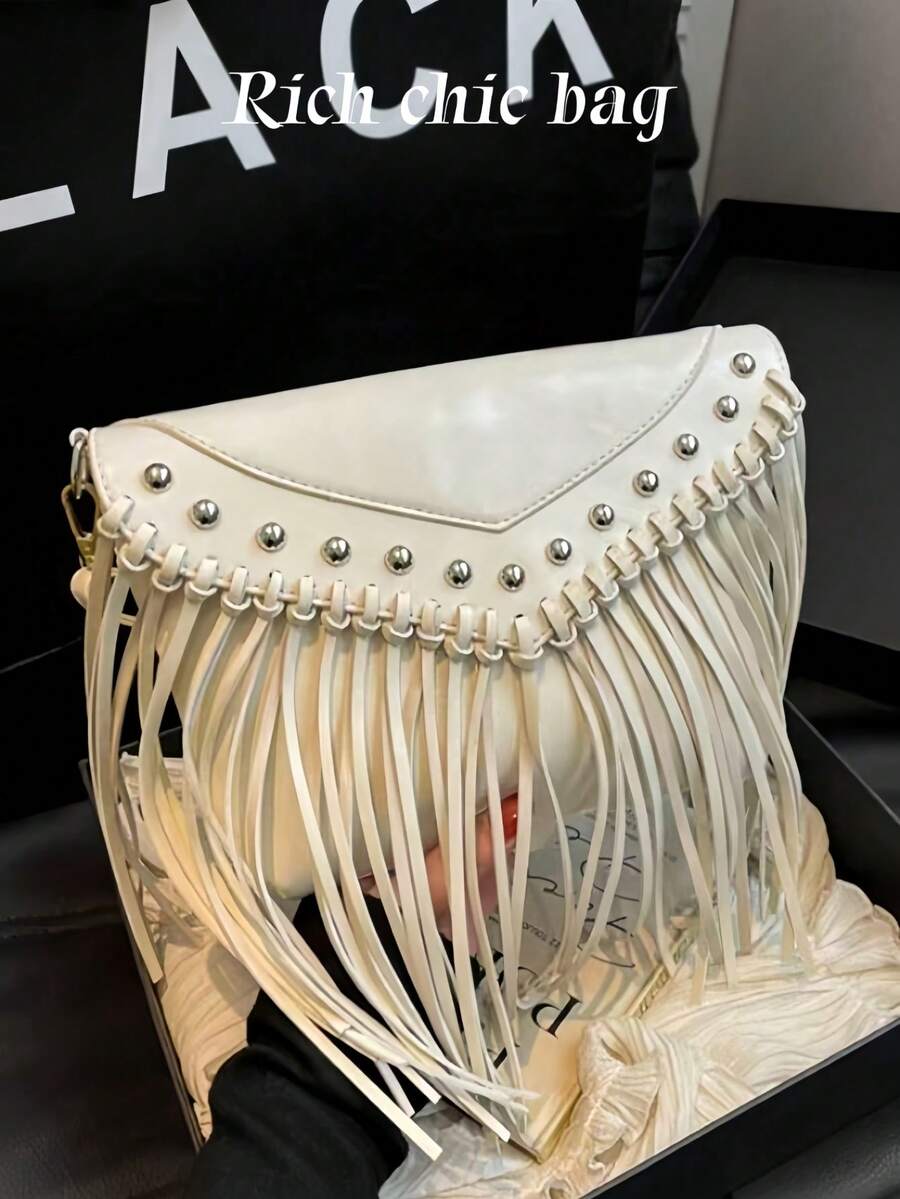 New Stylish And Simple Retro Tassel Messenger Bag Female Spring 2026 New Soft Leather Envelope Shoulder Bag, Suitable For Commuting To Work, School, Shopping, Dating, Travel And Other Occasions. - trắng - Xem 1
