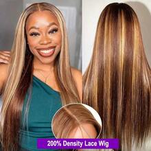 32英寸13x4蕾丝前假发和5x5高清蕾丝闭合假发，200%密度，即戴即用，无需胶水，直发，预先拔毛漂白发结，直发，无需胶水，真人前额发，4/27蜂蜜金，女士款 - SP4/27 - 查看 6