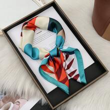 Women's  Floral Print Faux Silk Scarf, Colorful Square Silk Handkerchief, Elegant High-End Neck Scarf, Fashionable Accessory For Daily Wear & Special Occasions - 棕色花卉 - 查看 6