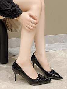 Women's Fashion High Heel Shoes, New 2026 Pointed Toe Versatile Work Pumps, Plus Size Bridal Shoes, Elegant Style - Black - View 2