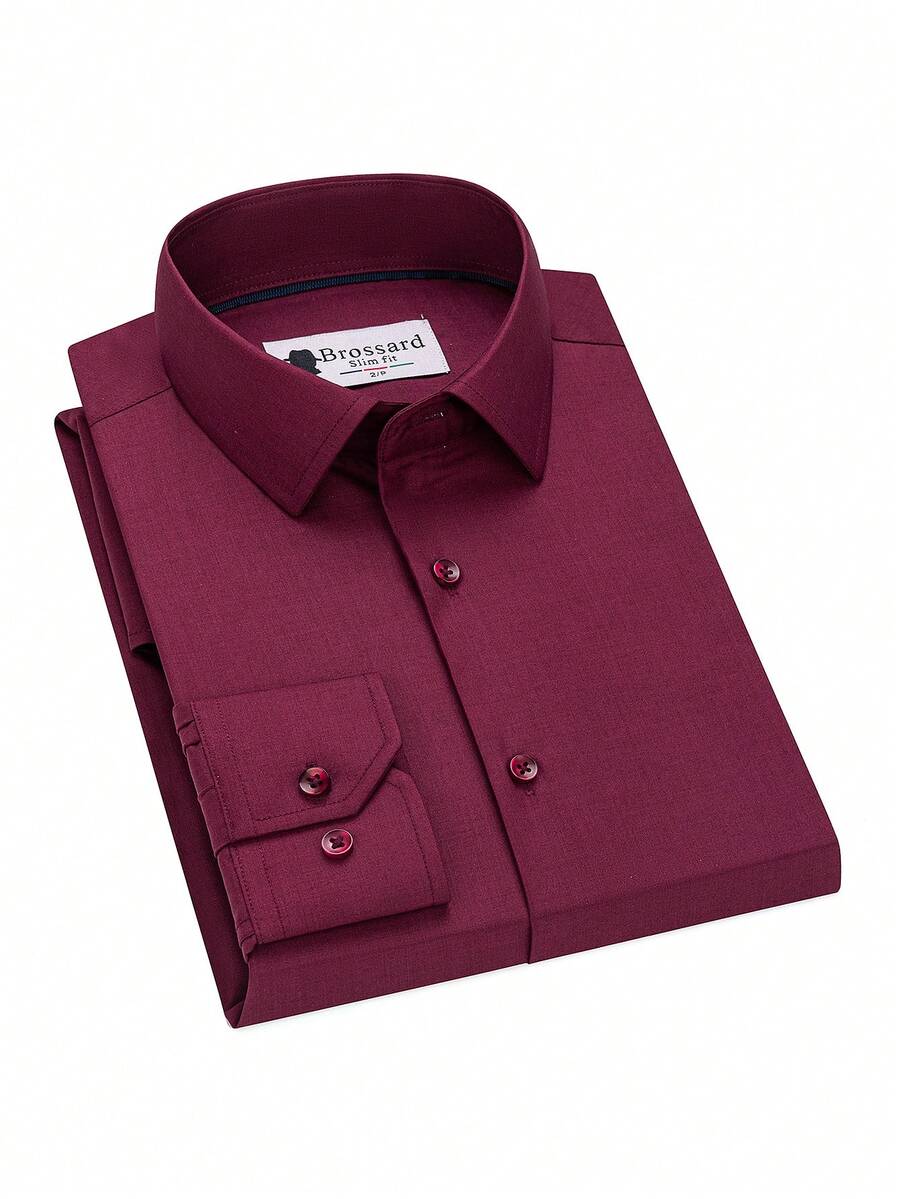 Men's Business Dress Shirts, 38% Bamboo Fiber, 62% Polyamide, Long-Sleeved, No-Iron, With A Slim Fit. Bamboo Fiber: Offers Good Moisture Absorption And Breathability, Is Comfortable To Wear And Naturally Antibacterial. It Is Wear-Resistant And Firm, Making The Shirt Less Prone To Deformation. - Màu Đỏ Sâu - Xem 1