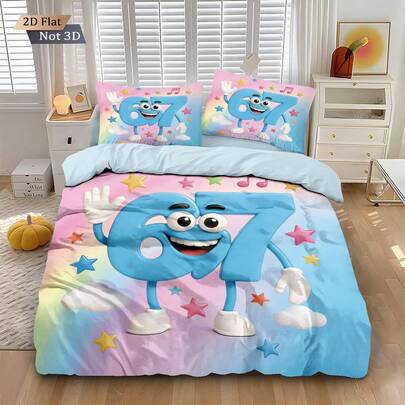 3pcs Bedding Set (1 Duvet Cover + 2 Pillowcases, No Filler) With Cute Colorful Number 6 & 7 Themed Patterns, Suitable For Daily Use, Holidays, Gifts For Loved Ones, Friends And Family. Soft, Warm, Skin-Friendly Duvet Cover In Various Sizes, Including Extra Large, Cozy And Chic, Suitable For Girls, Boys And Teenagers Bedrooms, Guest Rooms.