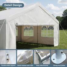 10x20'/ 13x26'/16x32'/20x40' Party Tent Heavy Duty Carport Gazebo Canopy Garage Car Shelter With Windows Outdoor UV Protection & Waterproof Party Tent Multifunctional Outdoor Commercial Use For Events & Car / Motorcycle / Boat Protection 2 Windows Walls +2 Zipper Walls - White - View 5