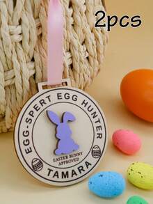 LICVIC Custom Name Easter Egg Hunt Medal Ornament, Easter Basket Stuffers, Home Decor, Personalized Easter Gift And Keepsake, For Family And Friends, Spring Easter Decorations With Bunny Badge Style, Customized Text Detail, Fully Customizable Hanging Decor - Style B - View 9