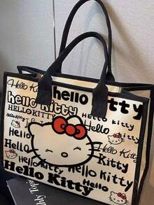 SANRIO 高品質卡通小貓單肩包，大容量學生帆布托特包，通勤手提包，女性必備戶外收納包 - 彩色 - 查看 13