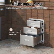 18x23 Inch Outdoor Kitchen Stainless Steel Triple Access BBQ Drawers With Chrome Handle, 18 X23 X 23 Inch - 18" X 23" X 23" - View 2