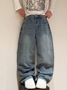 1pc Hearty Haven Casual Loose Fit American Street Style Men's Denim - Baby Blue - View 7
