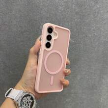 粉色磁吸半透明360°全方位保护手机壳，带粉色圆形指环，兼容三星S25 FE A17 A07无线充电，也适用于A56 A36 A26 A16 S25 Ultra，圣诞节复活节礼物，生日派对礼物 - 粉色 - 查看 2